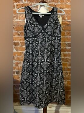 LOFT Black Dress with White Damask Pattern